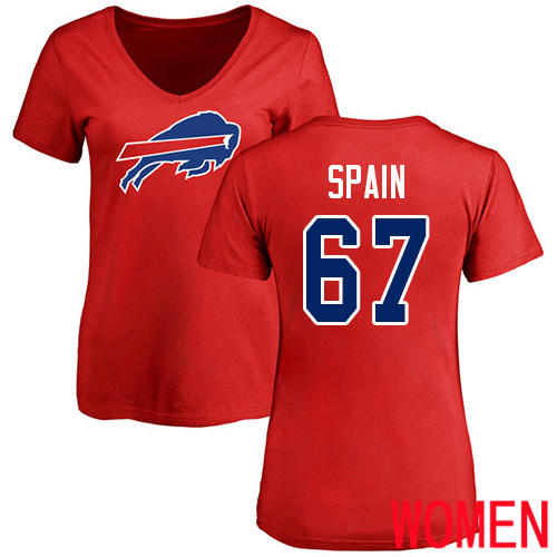 NFL Women Buffalo Bills #67 Quinton Spain Red Name and Number Logo T Shirt